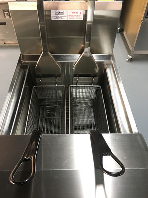 Duas panelas Quatro cestos Chips de aquecimento a gás Friteira aberta com filtragem de óleo