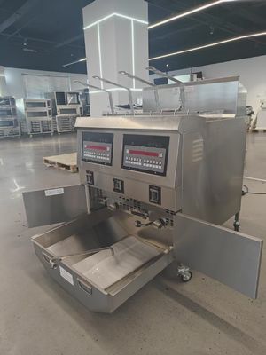 Painel de computador digital Dois potes Quatro cestos Máquina de fritura automática GAS Fritadora aberta