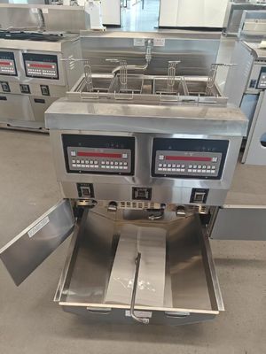Painel de computador digital Dois potes Quatro cestos Máquina de fritura automática GAS Fritadora aberta