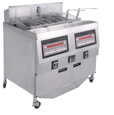 Painel de computador digital Dois potes Quatro cestos Máquina de fritura automática GAS Fritadora aberta