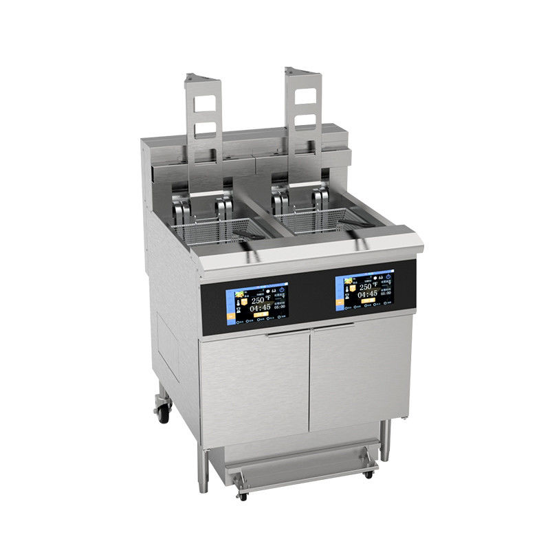 Painel inteligente com tela sensível ao toque Filtração de elevador automático Dois potes Quatro cestas 304SUS Electric Gas Open Chips Fryer